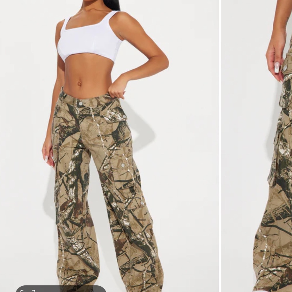 Fashion Nova Green and Brown Wide Leg Pants